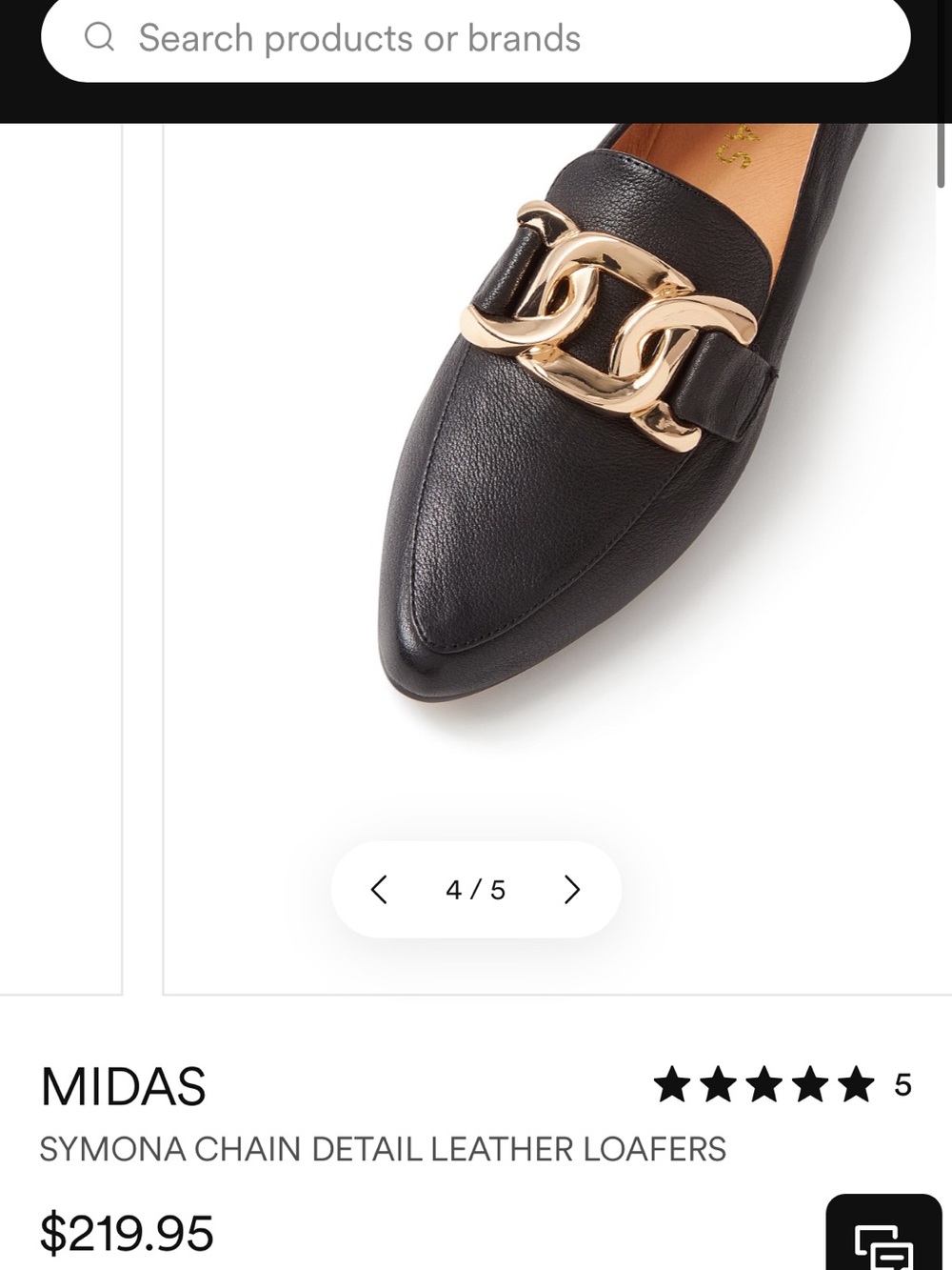 MIDAS - Symona Black Leather Pointed Loafer with Gold Chain
